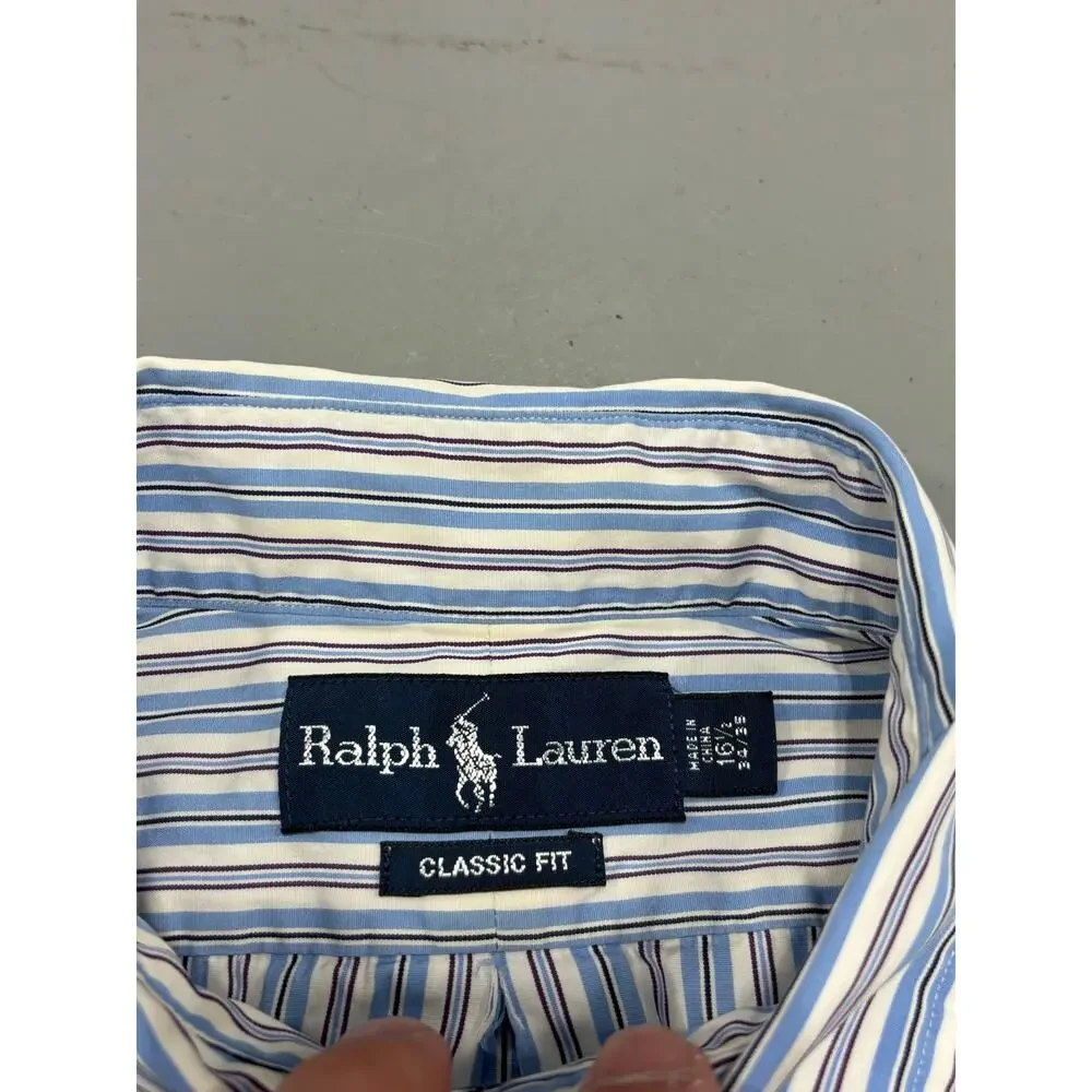 Polo Ralph Lauren Mens 16.5 34/35 XL Classic‎ Fit Striped Button Down Shirt Blue